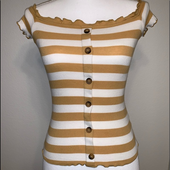 5/$25!!!  Mustard and Cream Striped Tank - Picture 1 of 9